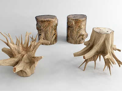 Natural Wood And Stone Decorative Stumps With Rustic Texture And Unique Shapes 3d model