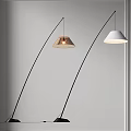 Modern Curved Arm Floor Lamps With Copper And White Metallic Shades On Grey Wall