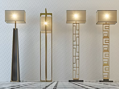 New Chinese floor lamp fashion simple metal floor lamp combination 3d model