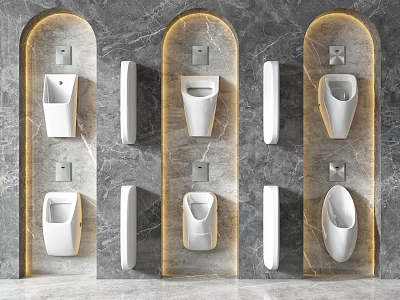 Sleek Modern Urinal Design With Marble Wall Mounting And Recessed Lighting 3d model