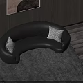 Black Sectional Sofa With Gold Legs And Geometric Pillows In Modern Interior With Wooden Wall And Abstract Painting
