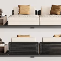 Modern Double Sofa With Beige Upholstery Black Frame And Decorative Pillows On Side Table 3d model