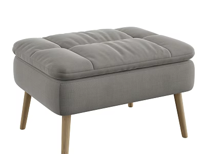Gray Upholstered Stool with Padded Tufted Seat and Wooden Legs for Modern Home Decor 3d model