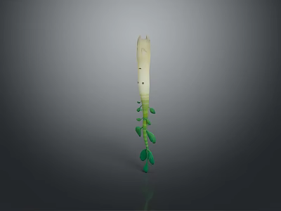 Long Fresh Yacon Fruit with White Body and Green Leaves on Gray Background 3d model