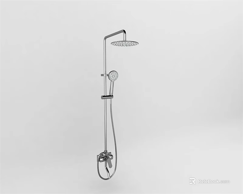 Chrome Shower System With Rain Head Handheld Sprayer Flexible Hose And Control Bracket 3d model 