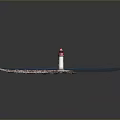 Scenic Lighthouse On Blue Wavy Water With Stone Pier Path