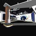 Space Themed Exhibition Interior With Rocket Model Astronaut Figure And Planet Decorations