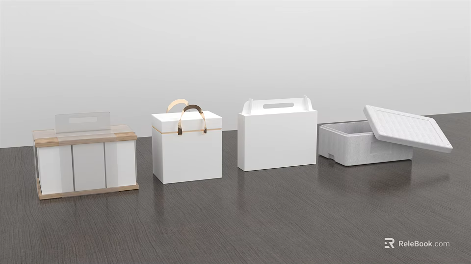 Decorative Ornament Combination Featuring Multiple Wooden White Storage Boxes with Handle and Open Lid 3d model