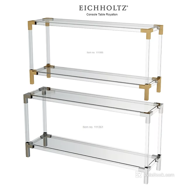 Modern Transparent Glass Dining Table With Gold Metal Frame And Shelves 3d model 