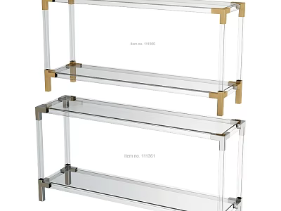 Modern Transparent Glass Dining Table With Gold Metal Frame And Shelves 3d model