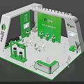 Modern Green And White Exhibition Reception Desk With Company Logo And Display Area