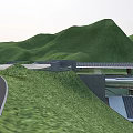 Hotel Building Surrounded By Green Hills And Waterfront Scenic Landscape With Curved Roads
