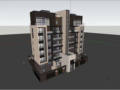 Modern Multistory Apartment Building Exterior Featuring Balconies Windows And Stone Facade 3d model