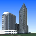 Tall Modern Office Buildings With Glass Facade And Angular Skyscraper Design 3d model