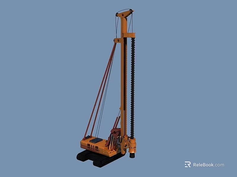 Orange Functional Construction Drilling Vehicle With Long Drill Rod And Crawler Base 3d model