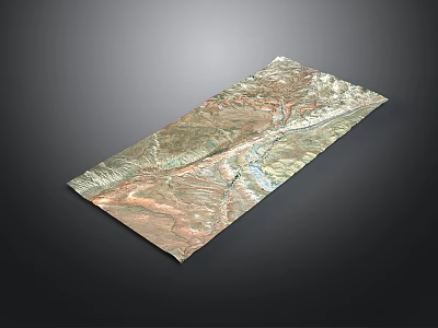 3D Topographic Map Showing Mountain Ranges River Valleys And Natural Color On Dark Background 3d model
