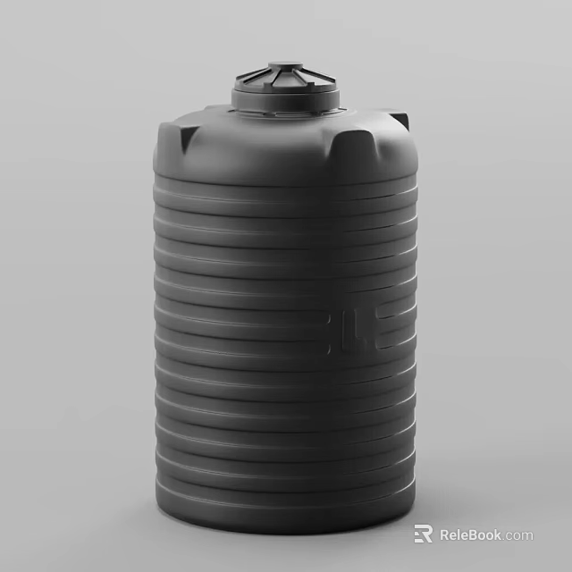 Black Plastic Water Storage Tank With Ribbed Design And Secure Lid 3d model 