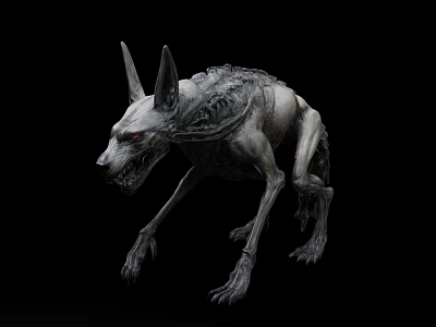 Skeletal Wolf Like Game Movie Character With Red Eyes And Menacing Appearance 3d model