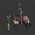 Medieval Knight in Decorative Armor Riding Horse with Squire Holding Lance