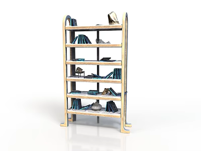 Multi tier Wooden Storage Shelf with Household Items Books Shoes and Hats 3d model