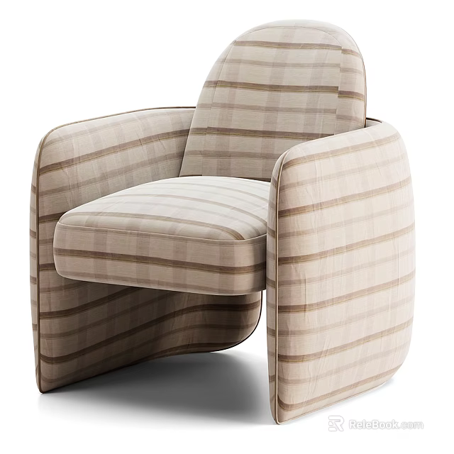 Modern Upholstered Accent Chair With Striped Pattern And Curved Arms 3d model 