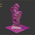 Stone Statue of Winged Mythical Beast Holding Shield on Pedestal Base