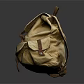 Beige Canvas Backpack With Brown Leather Trim And Multiple Pockets