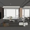 Modern Living Dining Room Interior With Sofa TV Wall Dining Table And Large Windows 3d model