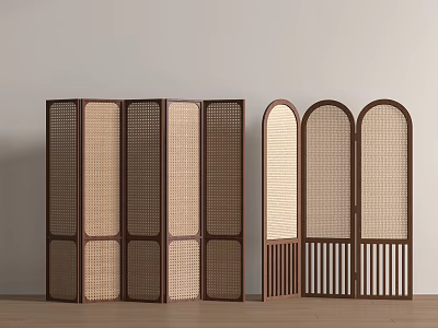 Retro Middle Ancient Screen Middle Ancient Screen Bedside Wooden Screen Rattan Screen 3d model
