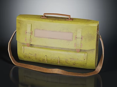 Yellow Leather Shoulder Bag With Top Handle And Decorative Buckles 3d model