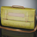 Yellow Leather Shoulder Bag With Top Handle And Decorative Buckles