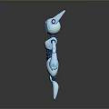3D Model White Blue Robot Character with Pointed Ears Blue Eyes Standing Pose Design
