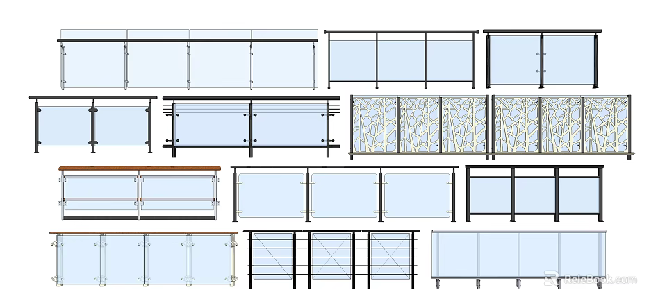 Modern Fence Designs With Glass Panels Metal Frames And Decorative Patterns 3d model