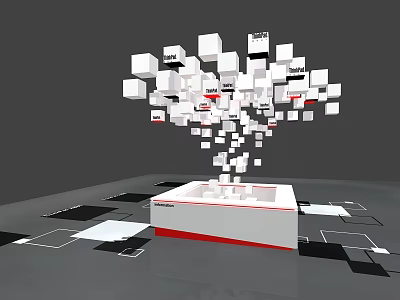 Suspended White Cubes Art Installation With Red Accented Base And Modern Design 3d model