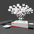 Suspended White Cubes Art Installation With Red Accented Base And Modern Design 3d model