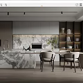 Modern Restaurant Kitchen Interior With Open Design Marble Island And Cabinets