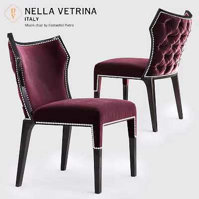 Elegant Burgundy Velvet Stool With Rivet Decor And Sturdy Wooden Legs Design 3d model