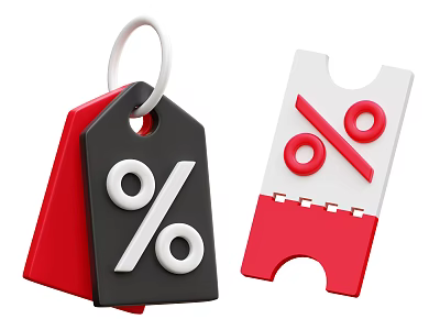 Decorative Ornament Set with Black Red White Tag Shaped Pieces and Percentage Symbols 3d model