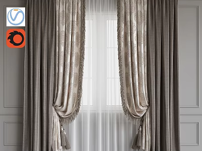 Elegant Classic Curtains With Sheer Layers Tassel Tiebacks And Pleated Window Design For Interior Decor 3d model