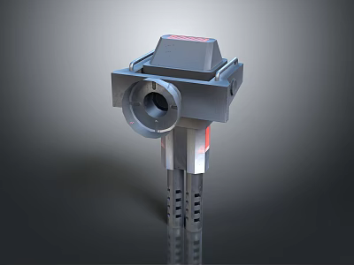 3D Model of Gray Mechanical Part With Circular Hole Red Details And Support Pillars 3d model