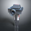 3D Model of Gray Mechanical Part With Circular Hole Red Details And Support Pillars
