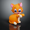 Cute Orange Cartoon Cat Plush Toy With Pink Ears Blue Eyes And White Paws