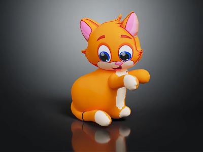 Cute Orange Cartoon Cat Plush Toy With Pink Ears Blue Eyes And White Paws 3d model
