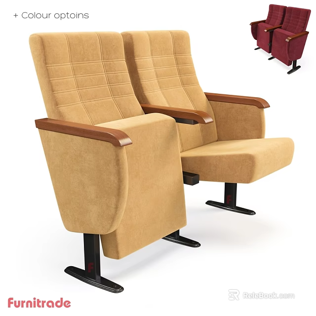 Comfortable Beige Fabric Leisure Chairs With Wooden Armrests And Black Legs 3d model 