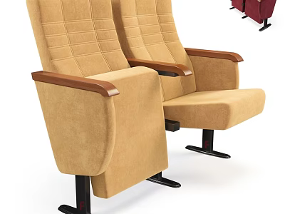 Comfortable Beige Fabric Leisure Chairs With Wooden Armrests And Black Legs 3d model