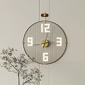 Modern Wall Clock With Gold Hands White Numbers Grid On Light Wall And Green Plant