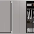 Modern Wardrobe With Glass Door Hanging Clothes And Storage Compartments Design
