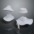 Four Different Styles of White Hats With Wide Brim and Decorative Details