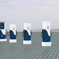 Row of Green and White Industrial Charging Equipment for Electric Vehicle Stations