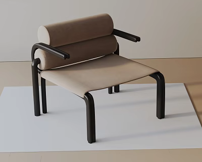 Modern Accent Chair With Light Brown Padded Back And Black Metal Frame 3d model